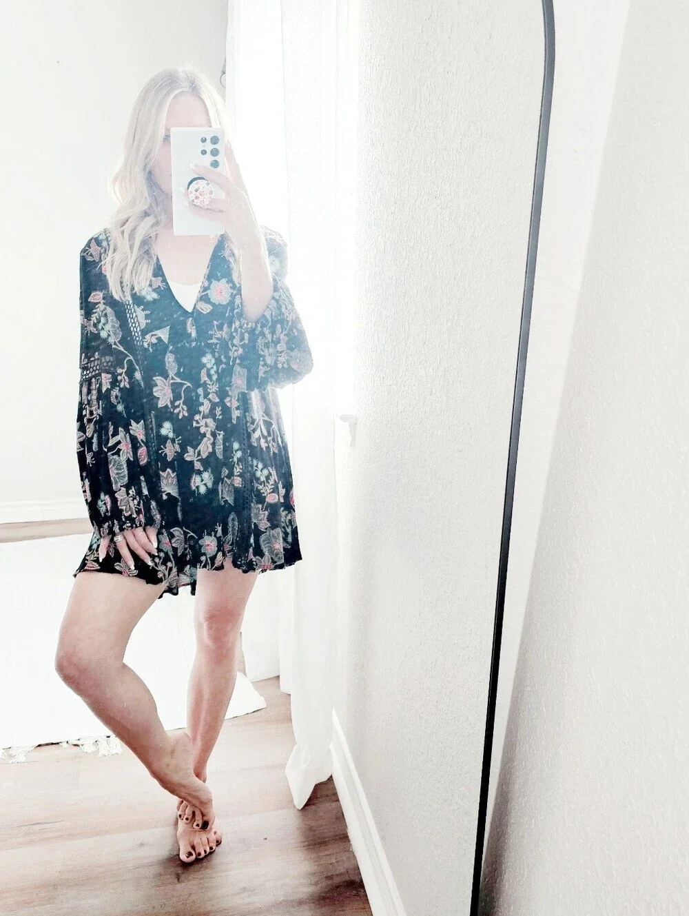 Free People Just The Two Of Us Top Tunic Dress Black Floral Botanical Women XS